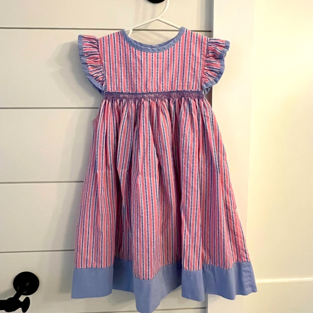 Bella Bliss Daphne Dress, Pink Dotty Stripe, size 5
